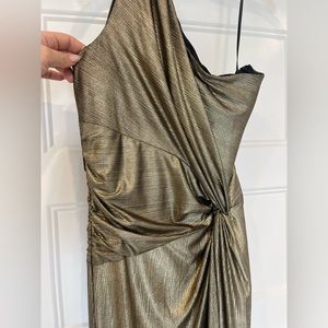 Laundry Brand Gown Gold Metallic Bronze lomg to the floor one shoulder